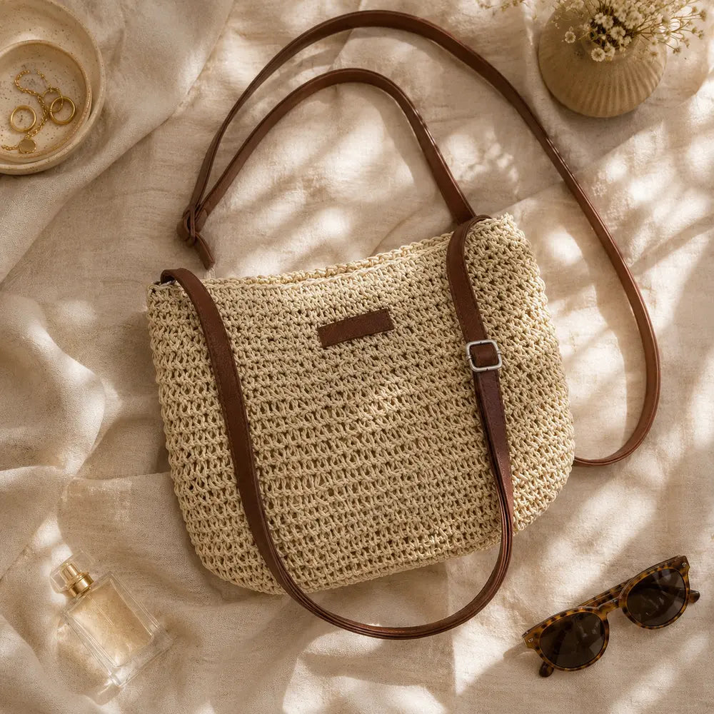 Sac bandoulière Naturel — Célia en flatlay éditorial ENNA