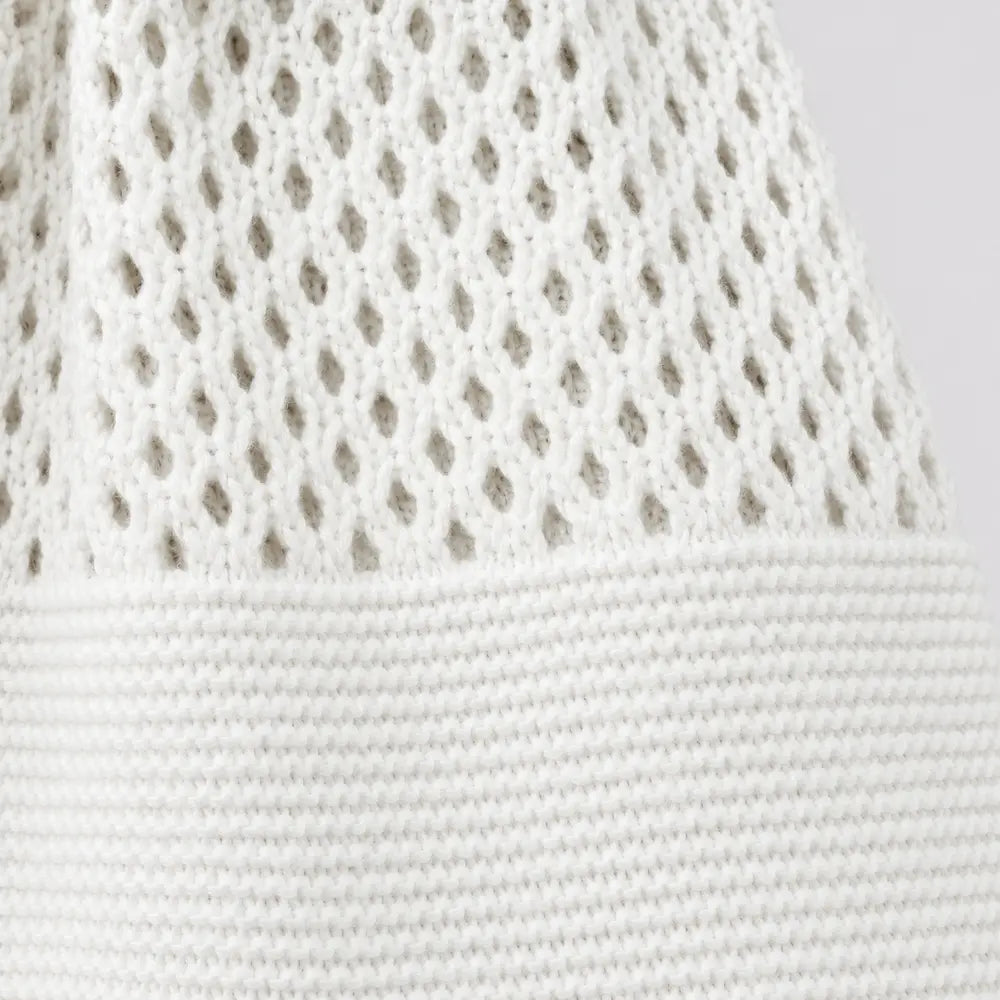 Sac cabas Blanc — Clara, zoom sur le tricot ajouré