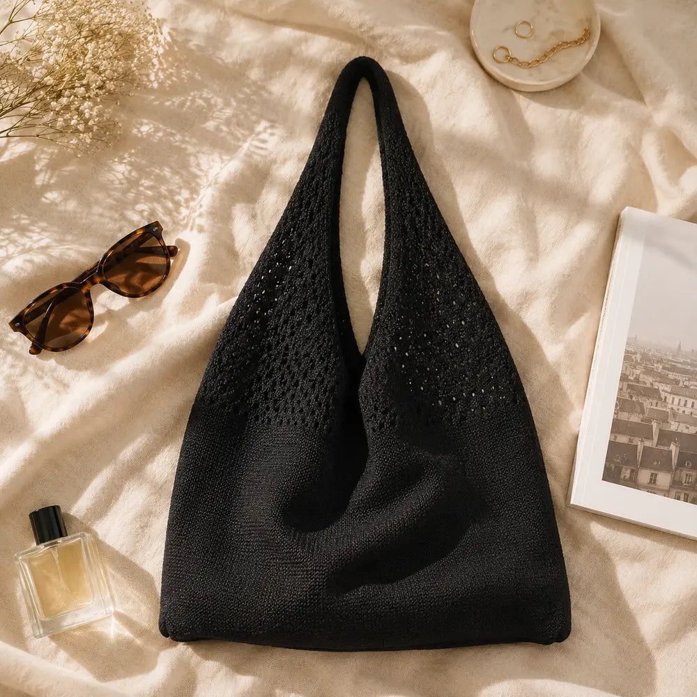 Sac cabas Noir — Clara en flatlay éditorial ENNA