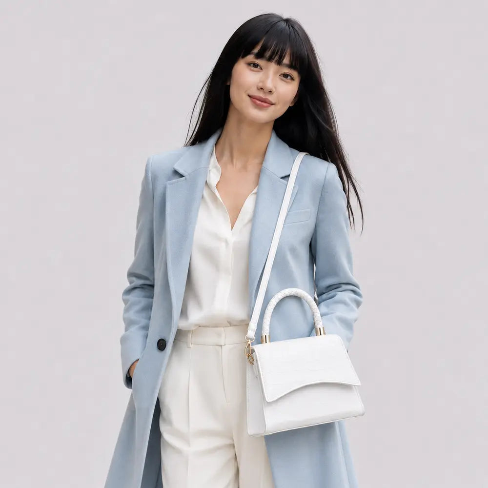 Petit sac Agathe blanc porté en studio, vue buste