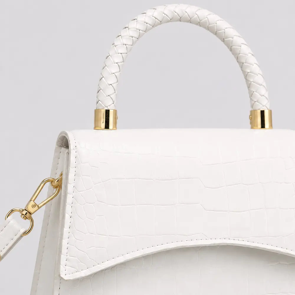 Sac Agathe blanc, détail de l’anse et des finitions dorées