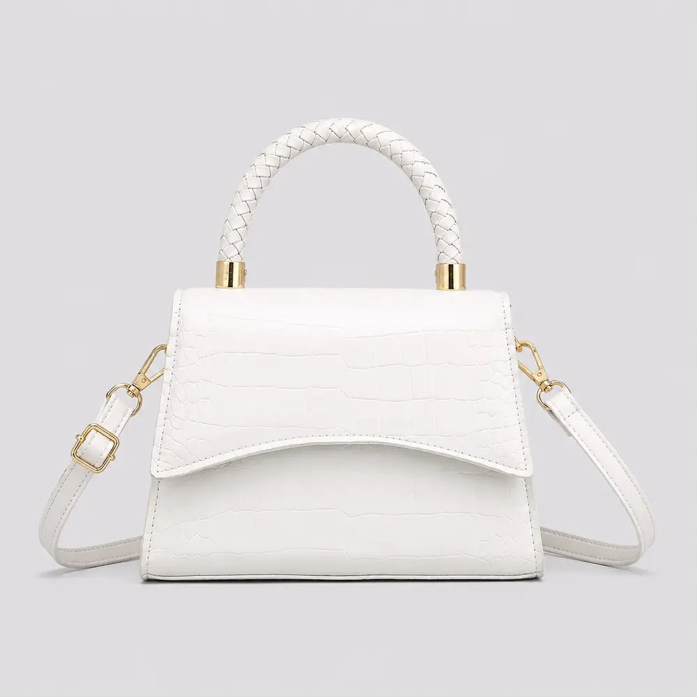 Petit sac à main effet crocodile Agathe blanc, vue de face