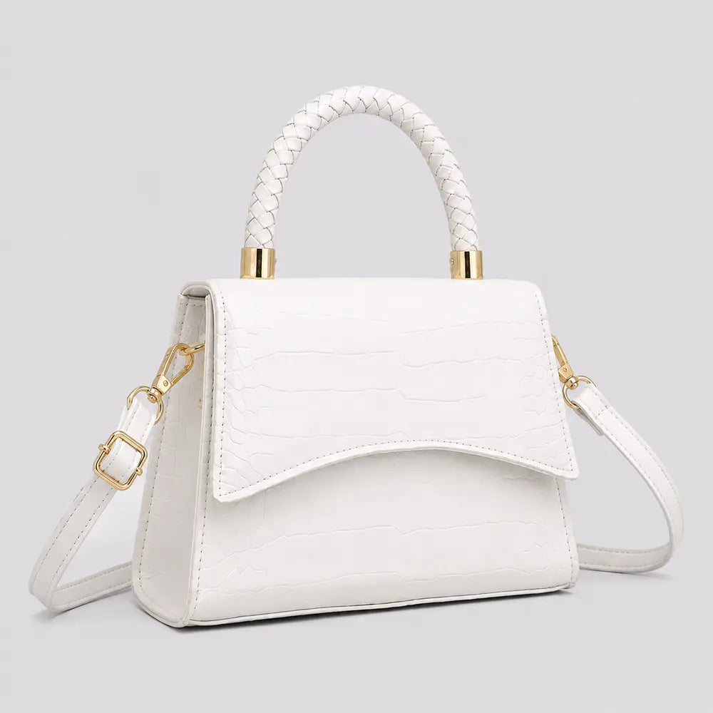 Petit sac à main effet crocodile Agathe blanc, vue trois quarts