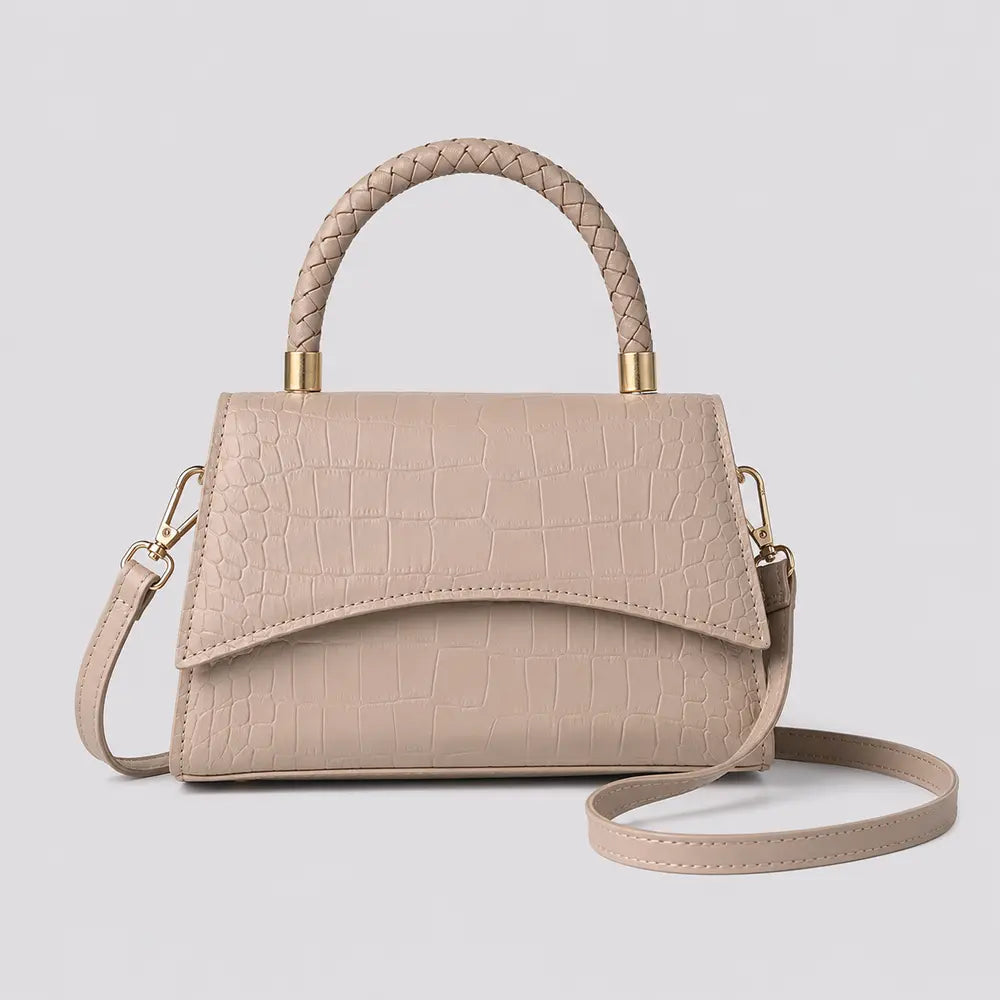 Petit sac à main effet crocodile Agathe kaki, vue de face