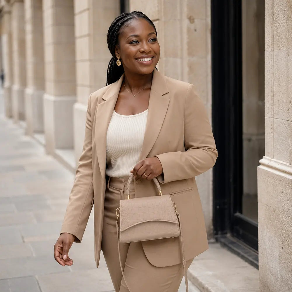 Petit sac Agathe kaki porté en lifestyle à Paris