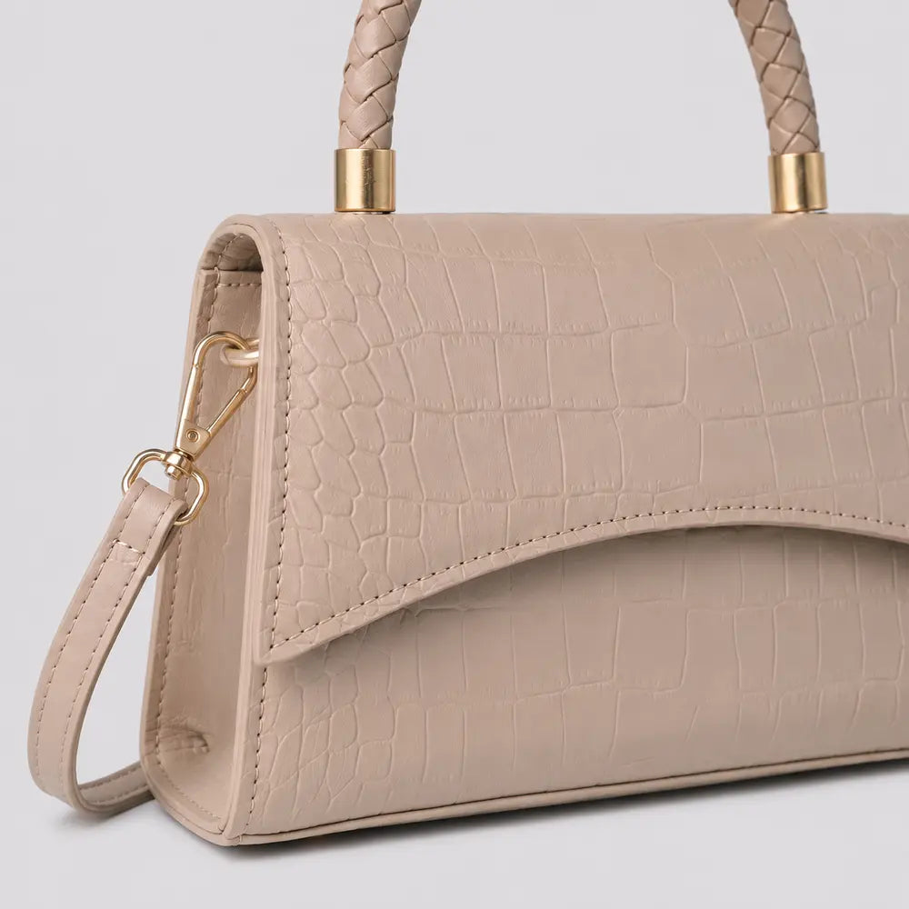 Sac Agathe kaki, zoom sur la matière effet crocodile
