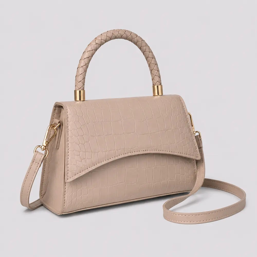 Petit sac à main effet crocodile Agathe kaki, vue trois quarts