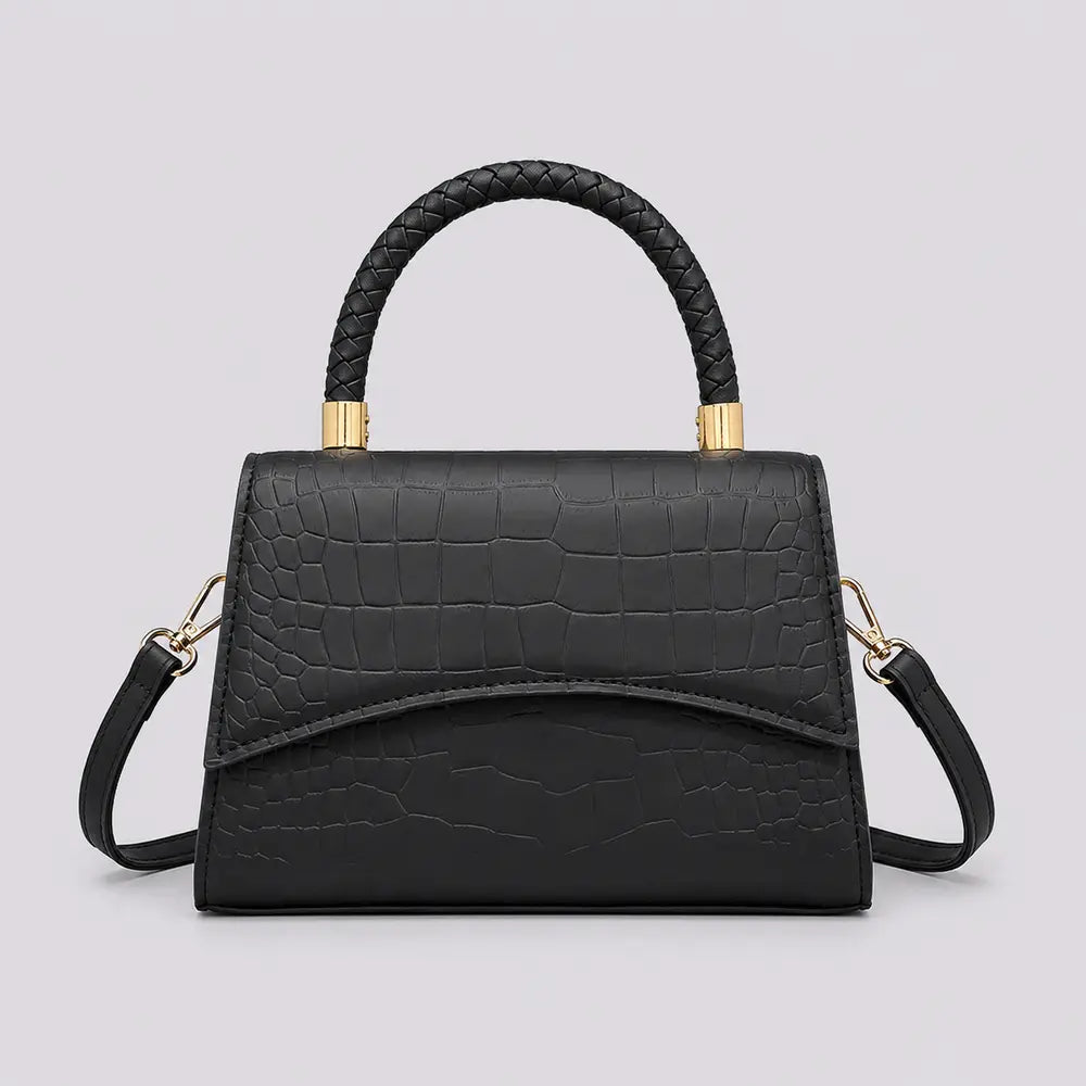 Petit sac à main effet crocodile Agathe noir, vue de face