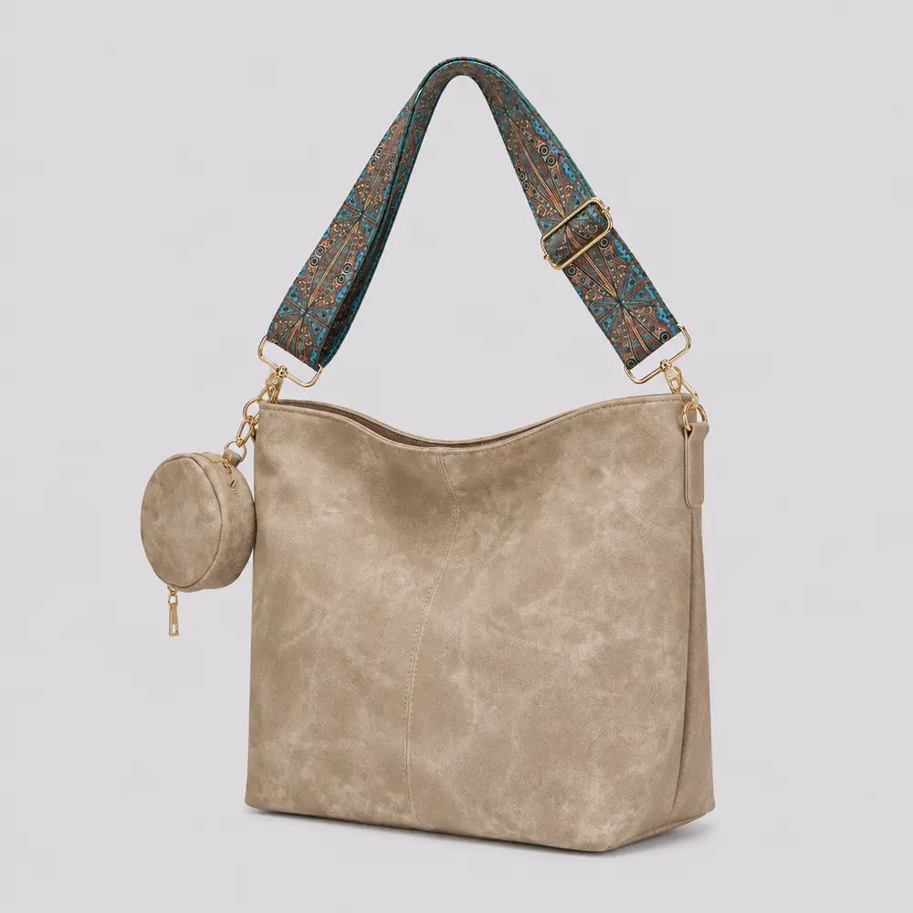 Sac bandoulière vintage Aliénor kaki, vue trois quarts