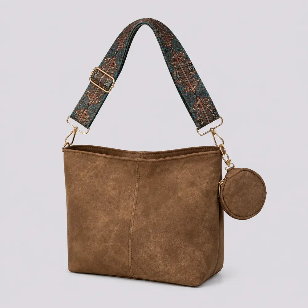 Sac bandoulière vintage Aliénor marron, vue trois quarts