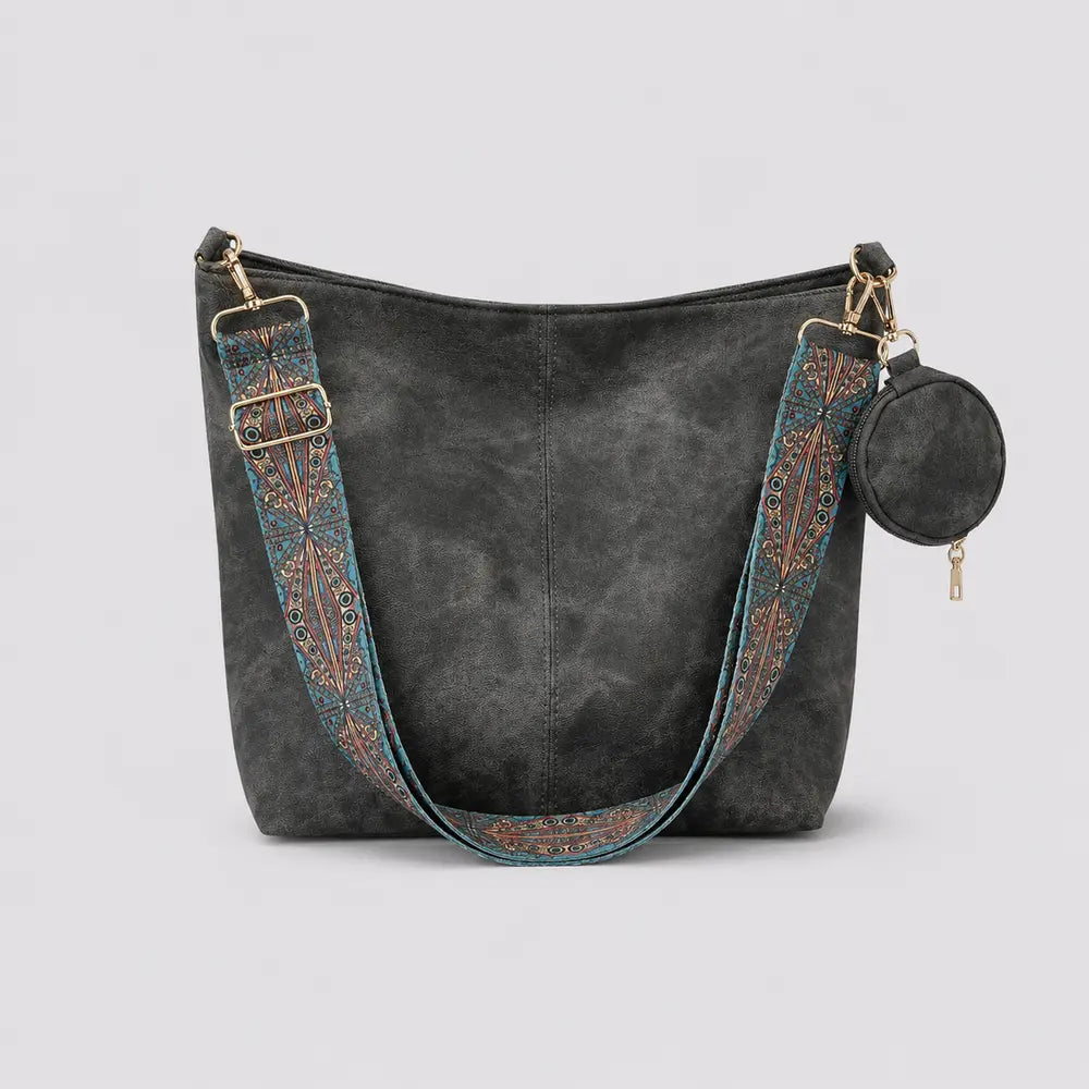 Sac bandoulière vintage Aliénor noir, vue de face