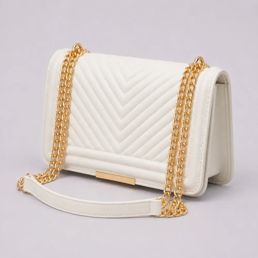 Petit sac bandoulière Anaëlle Blanc cassé, vue trois-quarts