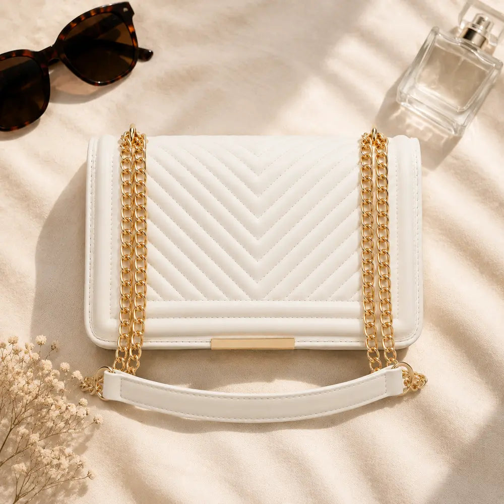 Petit sac bandoulière Anaëlle Blanc cassé, packshot premium flatlay