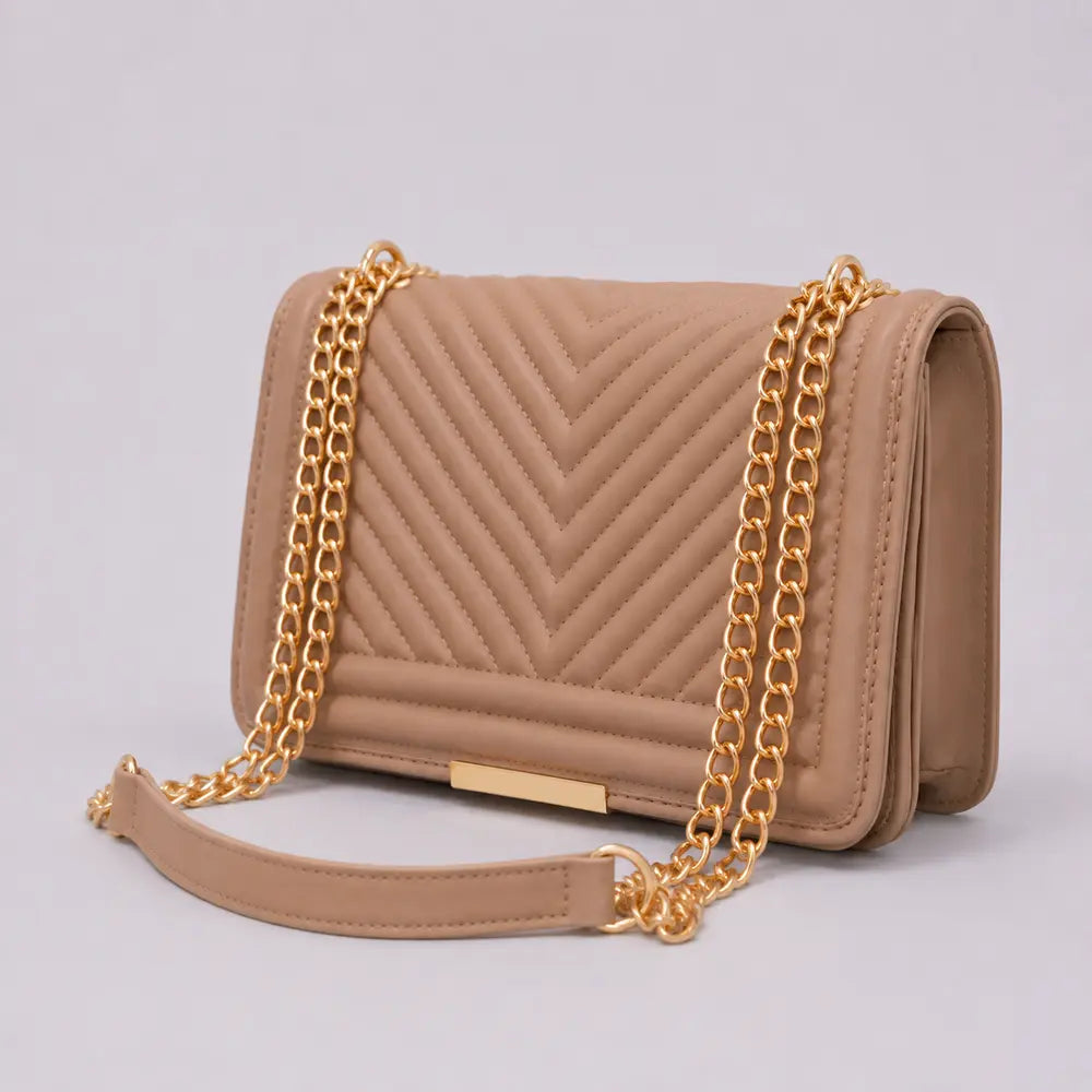 Petit sac bandoulière Anaëlle Marron clair, vue trois-quarts