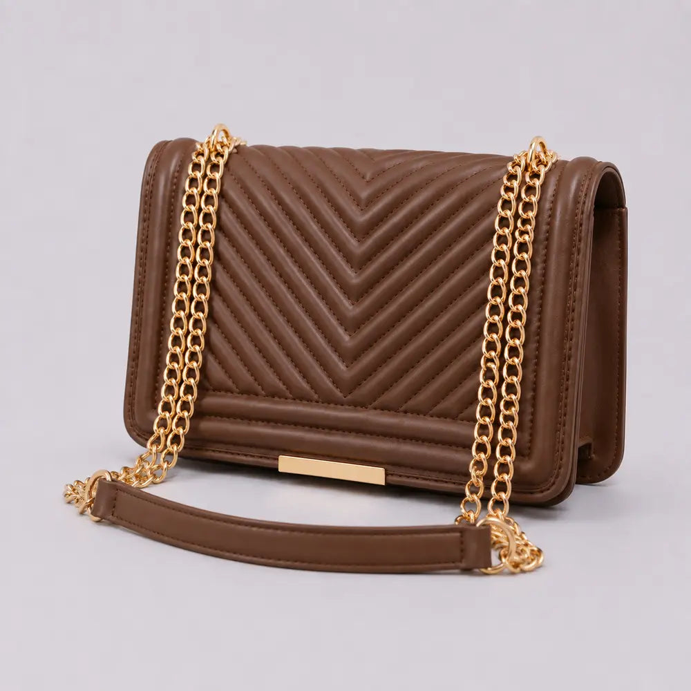 Petit sac bandoulière Anaëlle Marron foncé, vue trois-quarts