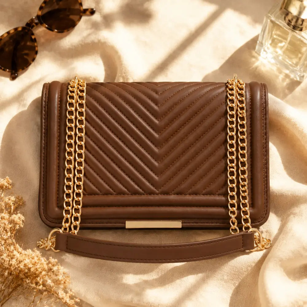 Petit sac bandoulière Anaëlle Marron foncé, packshot premium flatlay