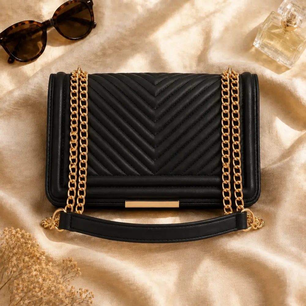 Petit sac bandoulière Anaëlle Noir, packshot premium flatlay