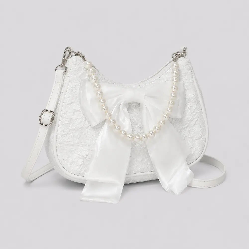 Sac à main perlé Célestine blanc, vue trois quarts