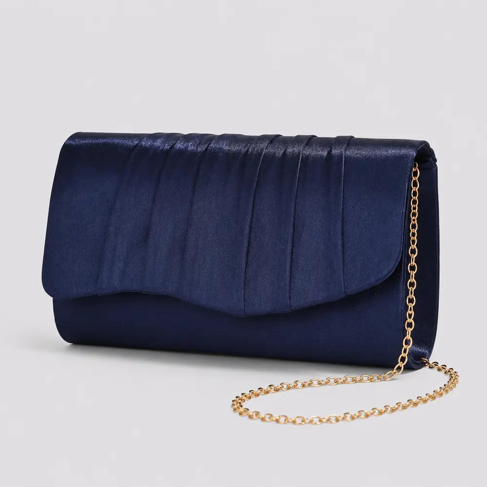 Pochette de soirée Clothilde bleu marine, vue trois quarts