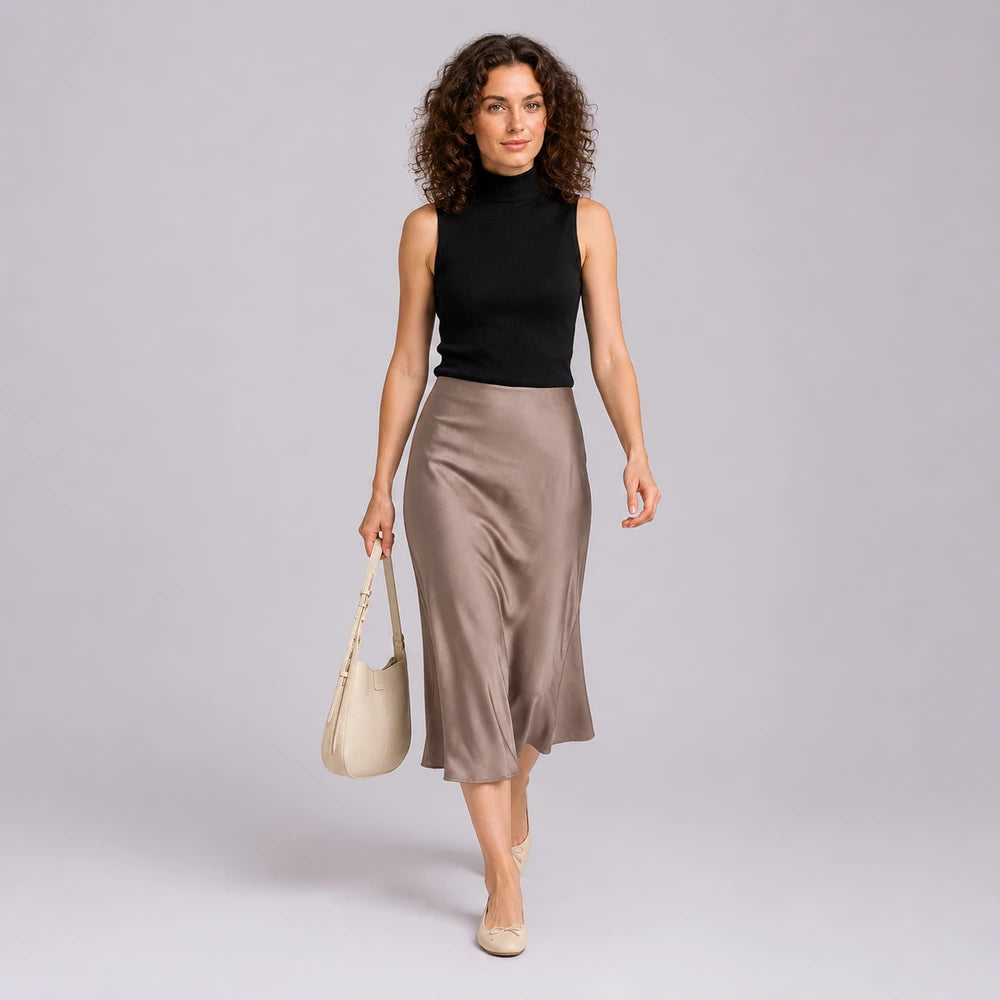 Sac bandoulière Crème — Aveline, porté studio plein pied — ENNA PARIS