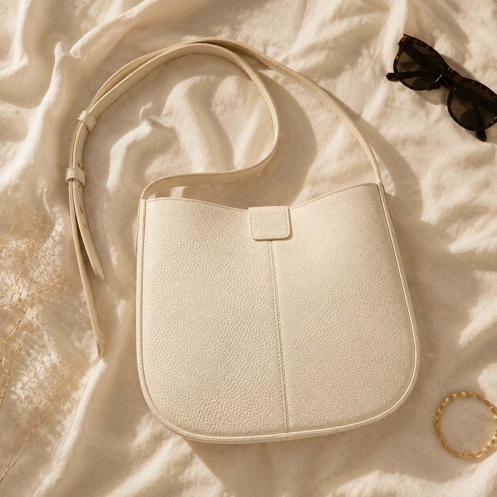 Sac bandoulière Crème — Aveline, flatlay premium — ENNA PARIS