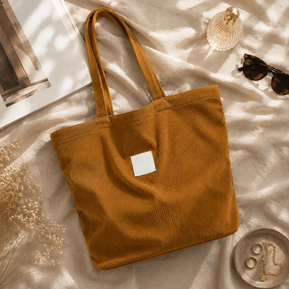 Sac cabas Mélina Camel, packshot premium flatlay