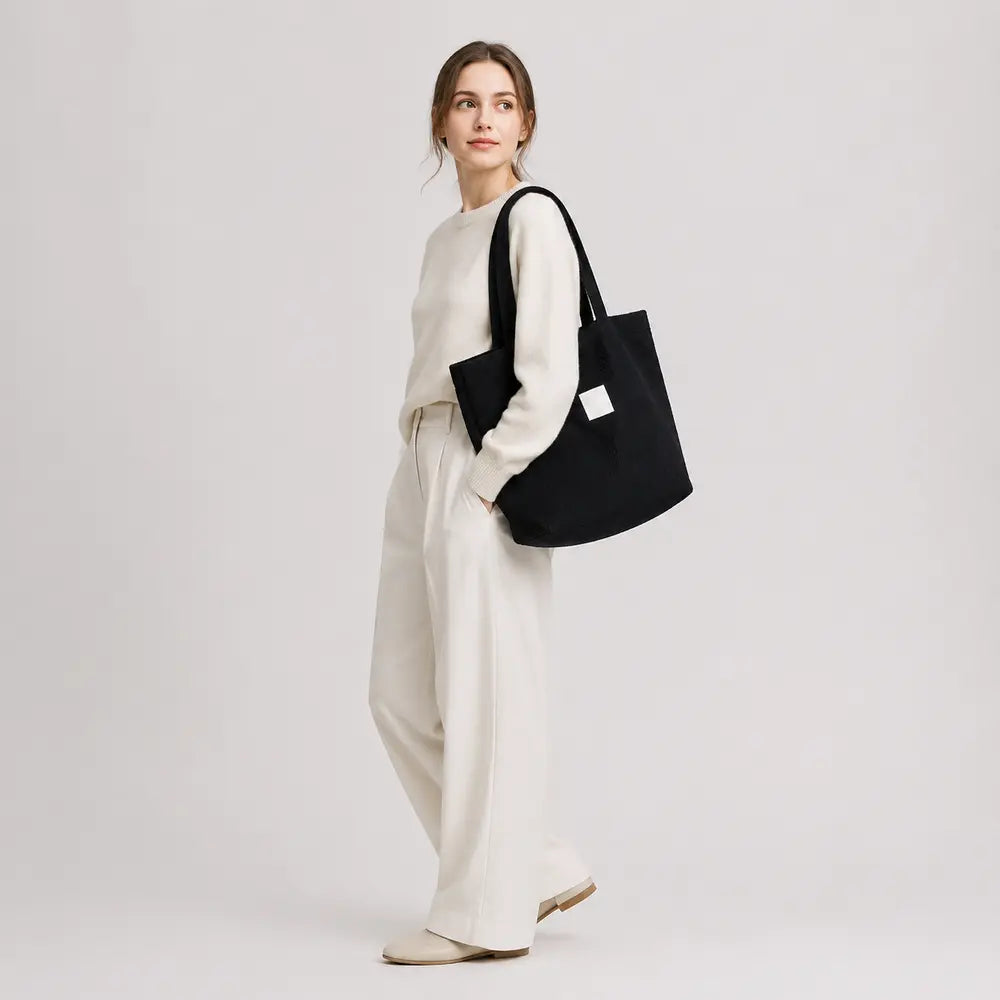Sac cabas Mélina Noir porté en studio plein pied