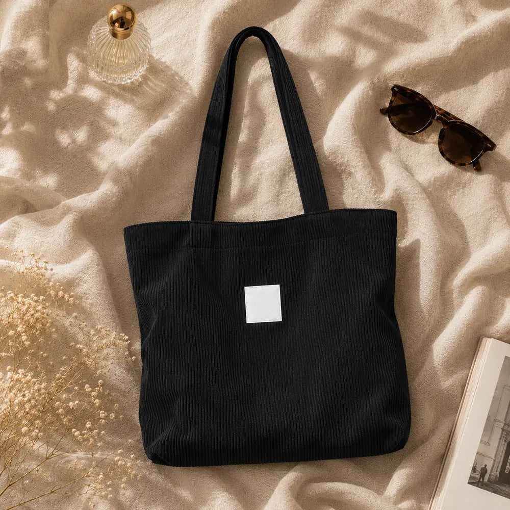 Sac cabas Mélina Noir, packshot premium flatlay