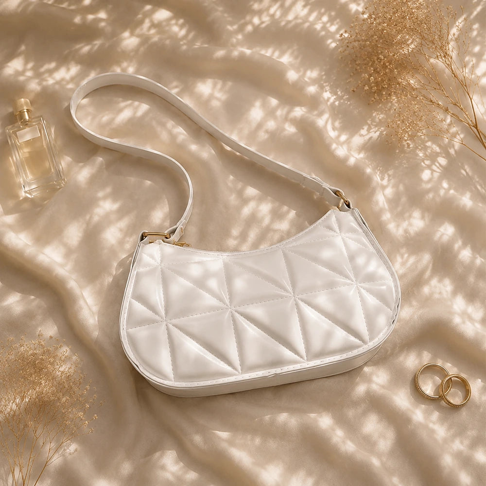 Petit sac à main Blanc — Mélusine, flatlay premium — ENNA PARIS