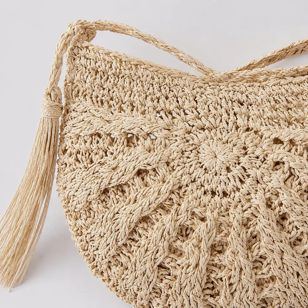 Petit sac à main Beige — Esmée, zoom sur le raphia tressé