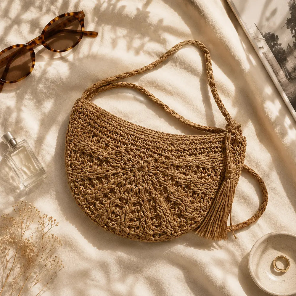 Petit sac à main Marron — Esmée, flatlay éditorial ENNA