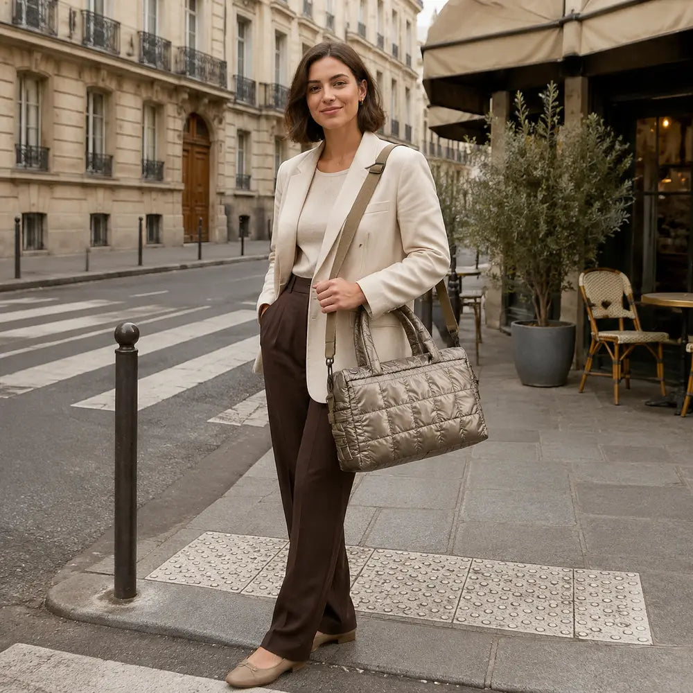 Sac cabas Eulalie champagne, porté lifestyle