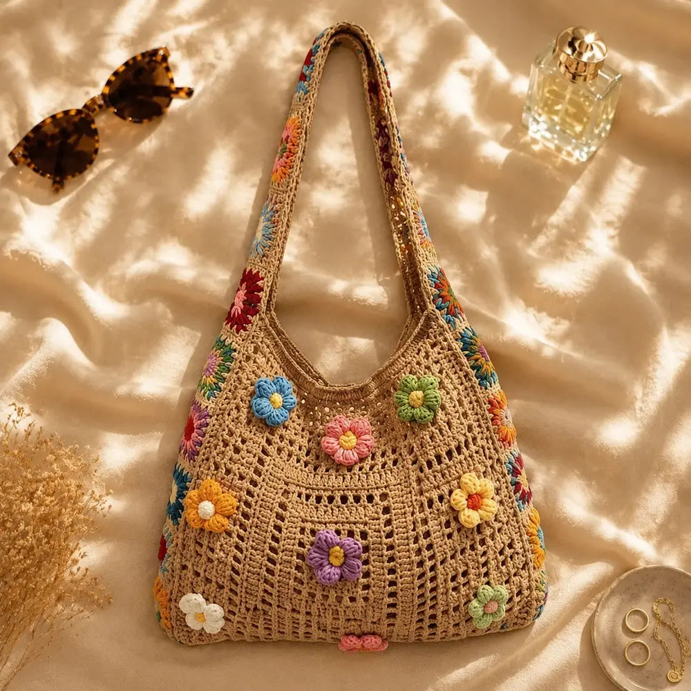 Sac hobo en crochet — Garance, flatlay éditorial ENNA