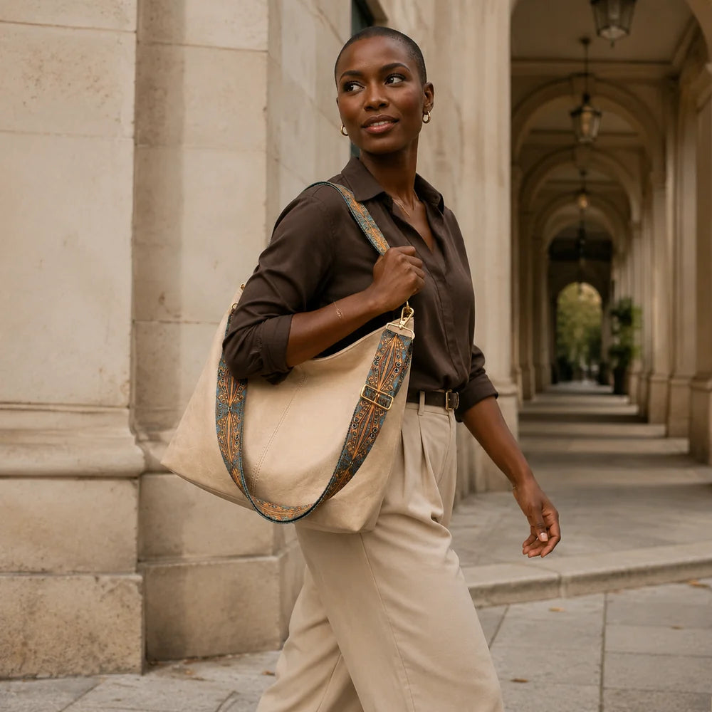 Sac à main Beige — Margaux, porté lifestyle à Paris