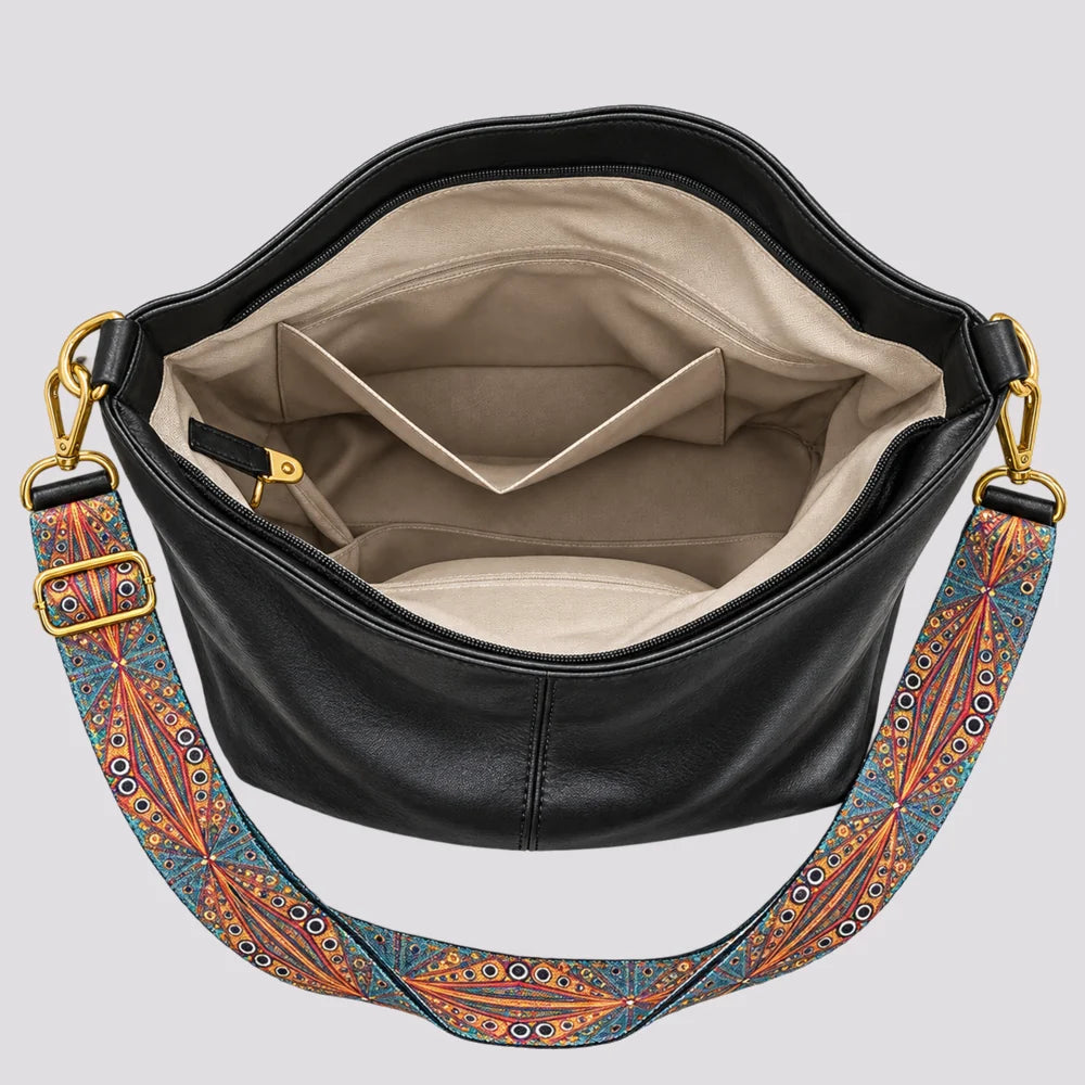 Sac à main Noir — Margaux, ouvert, vue de dessus