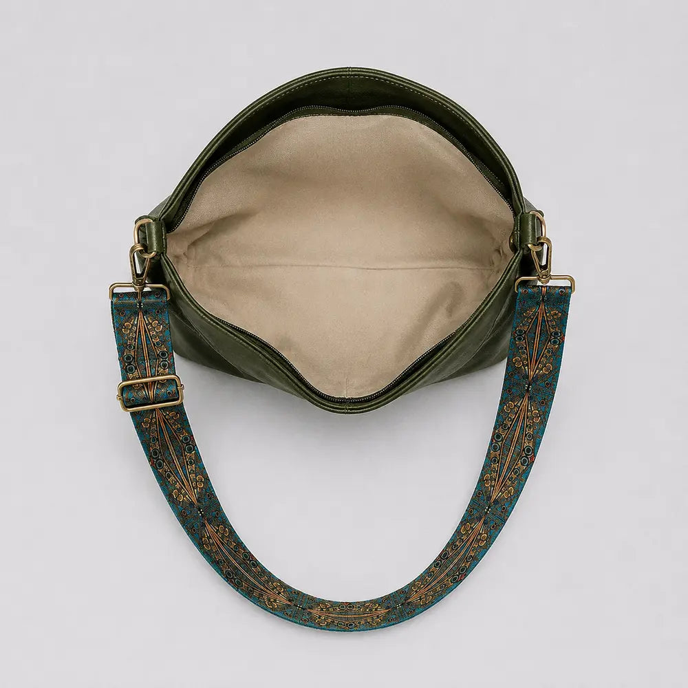 Sac à main Vert kaki — Margaux, ouvert, vue de dessus