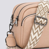 Petit sac à main Beige — Mylène, zoom sur les zips et la bandoulière tissée