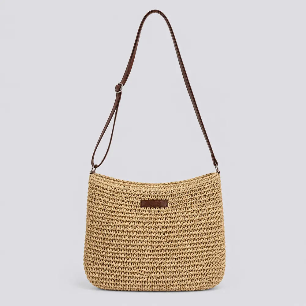 Sac bandoulière en paille Ondine beige, vue de face