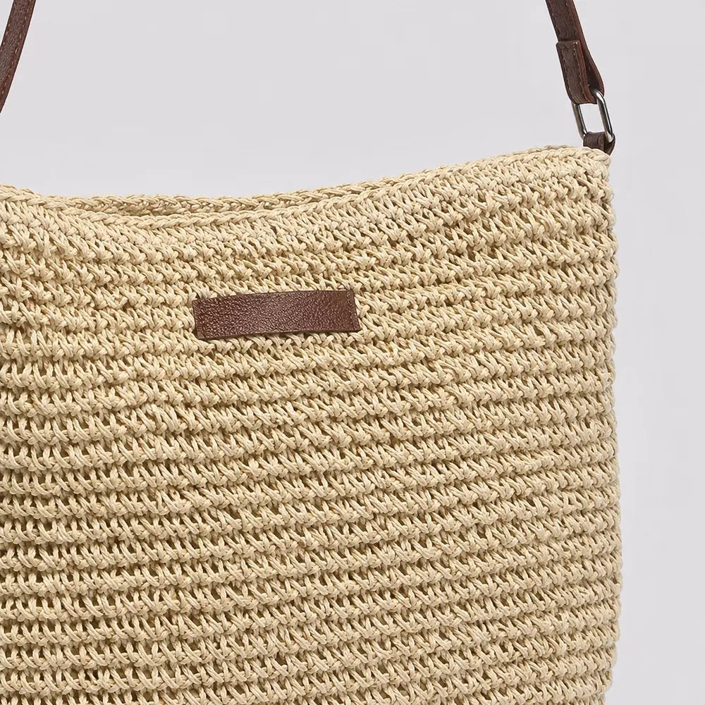 Sac bandoulière Ondine beige, zoom sur la matière tressée