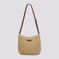 Sac bandoulière en paille Ondine beige, vue trois quarts