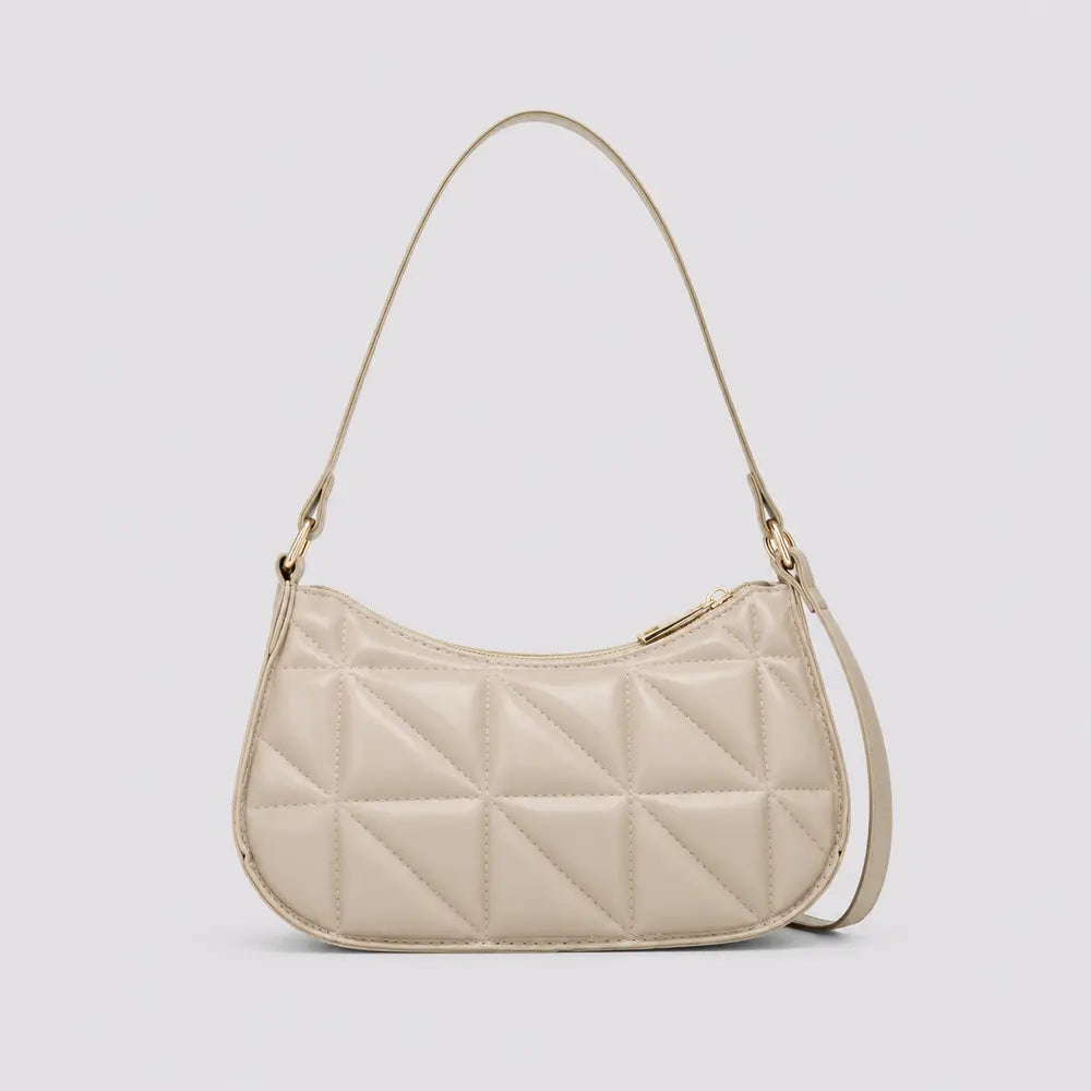 Petit sac à main beige Victoire, vue de face sur fond studio neutre