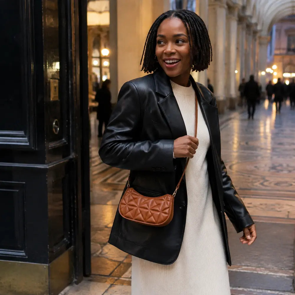 Petit sac à main Marron — Mélusine, porté lifestyle à Paris