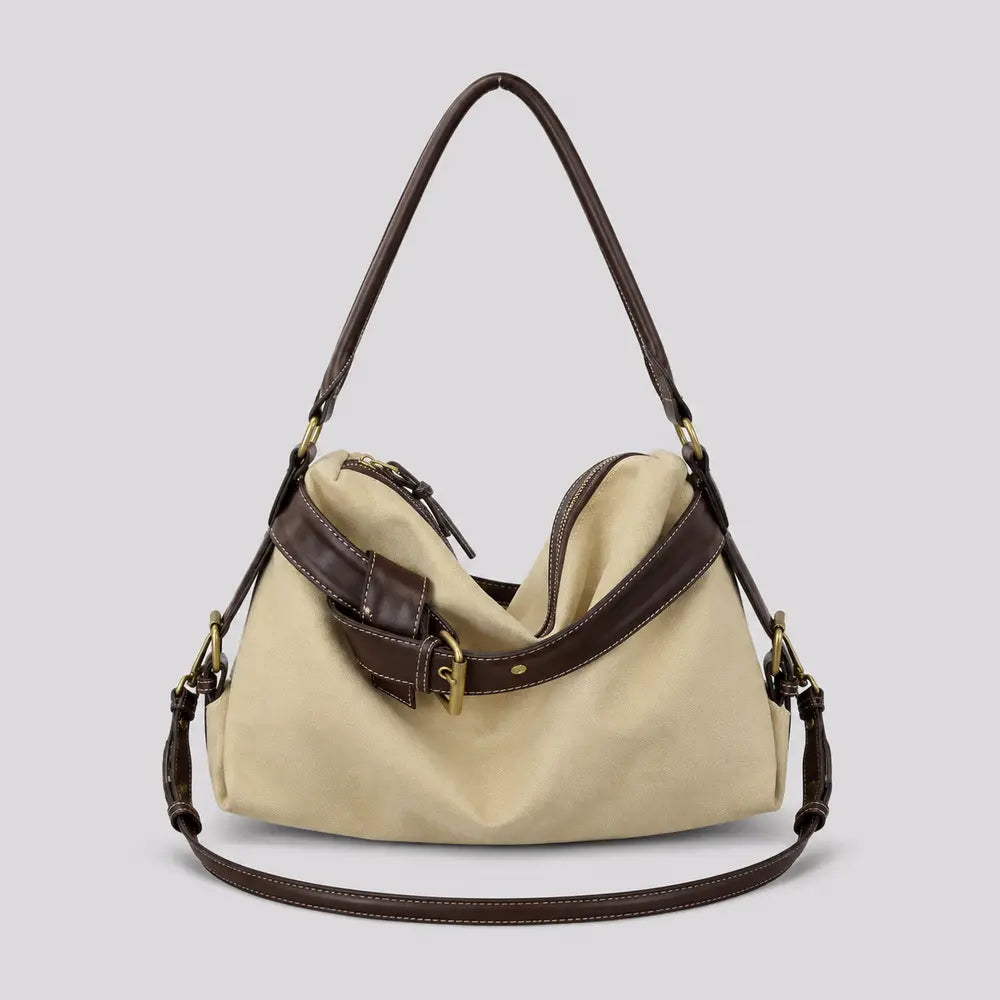 Sac à main beige Bertille, face sur fond studio neutre