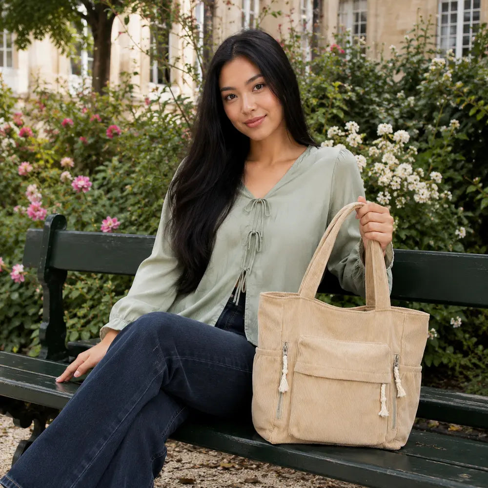 Sac à main Beige — Cléophée, porté lifestyle à Paris