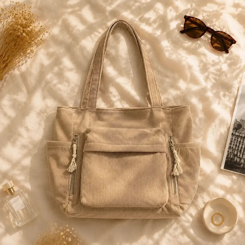 Sac à main Beige — Cléophée, flatlay premium ENNA