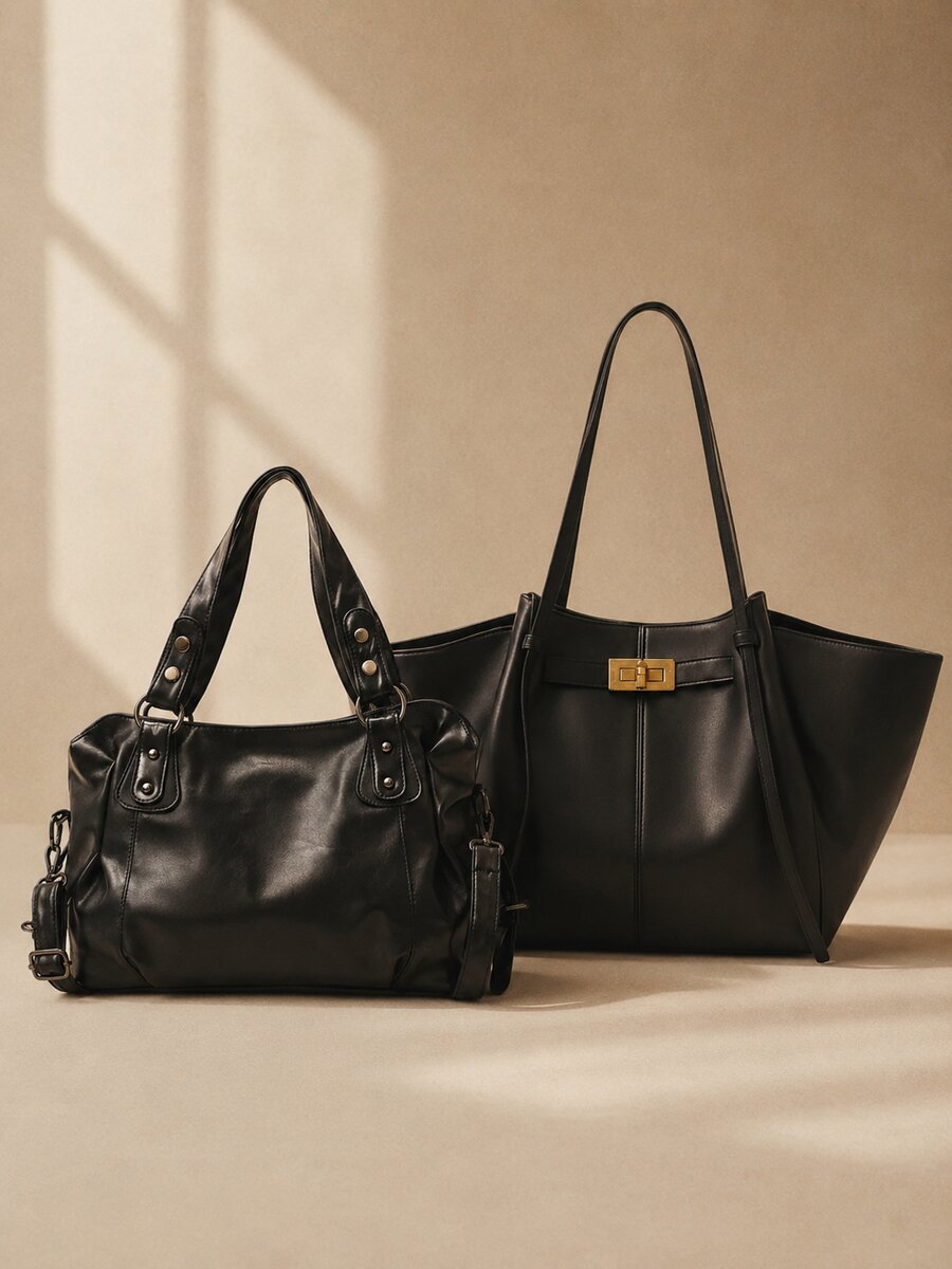 Sac à main cabas en cuir noir pour femme, collection Enna Paris