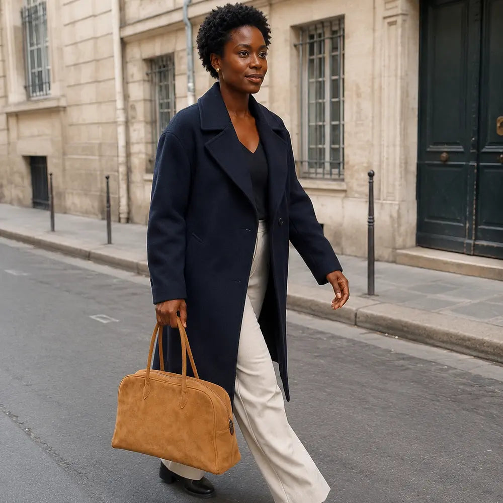 Sac à main Camel — Ombeline, porté lifestyle à Paris