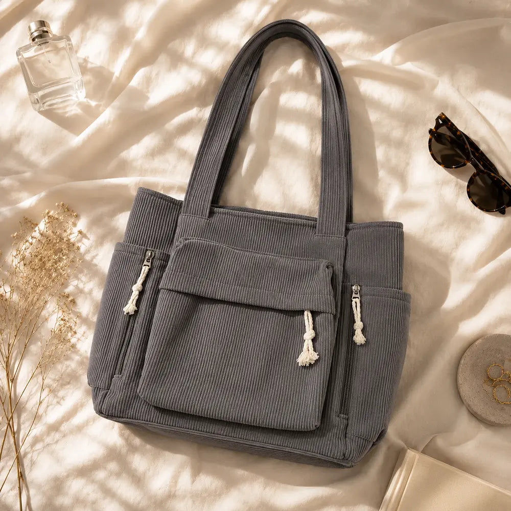 Sac à main Gris — Cléophée, flatlay premium ENNA