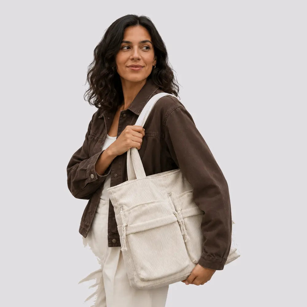 Sac à main Ivoire — Cléophée, porté studio buste
