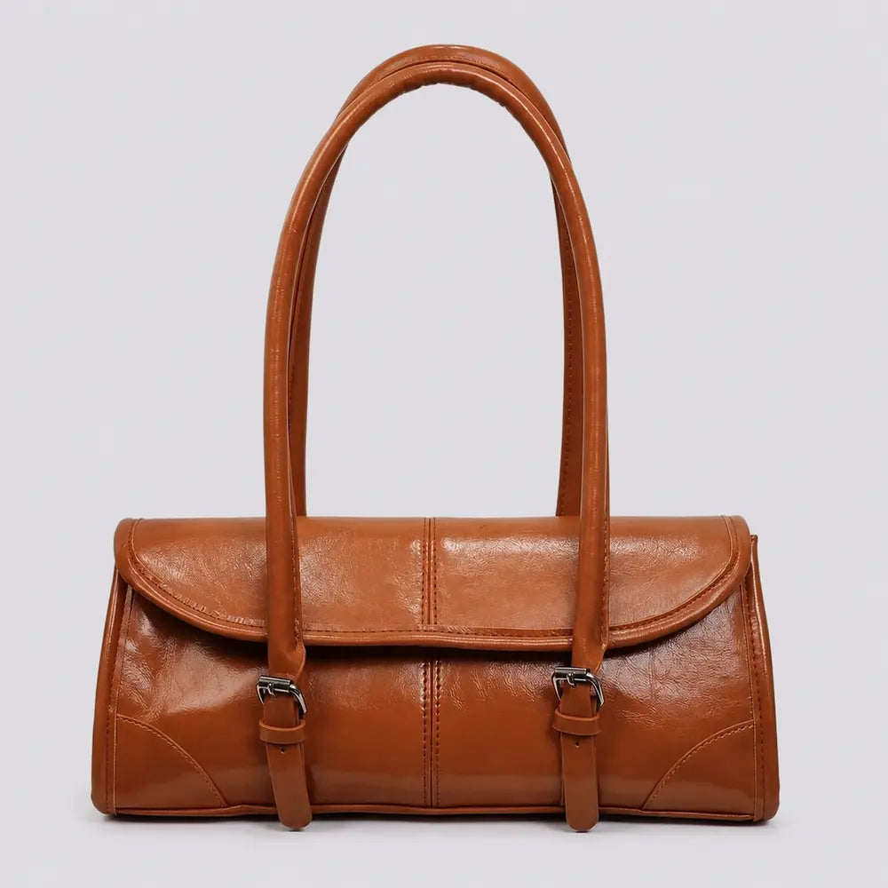 Sac à main marron camel Nine, face sur fond studio neutre